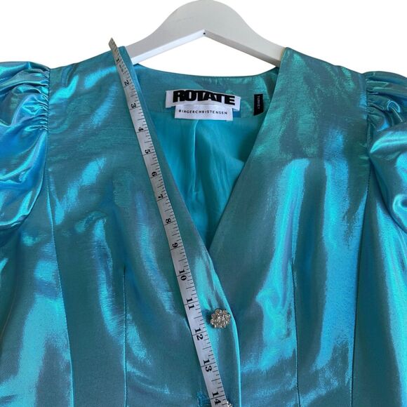 Rotate Birger Christensen Emma Belted Mini Cocktail Dress Club Metallic Blue US2 - Picture 12 of 16